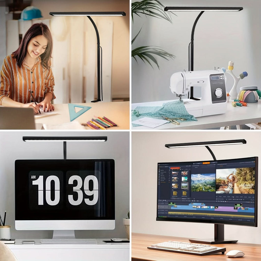 Bred LED Bordlampe med Justerbar Lysstyrke og Fleksibel Arm til Arbejdslys