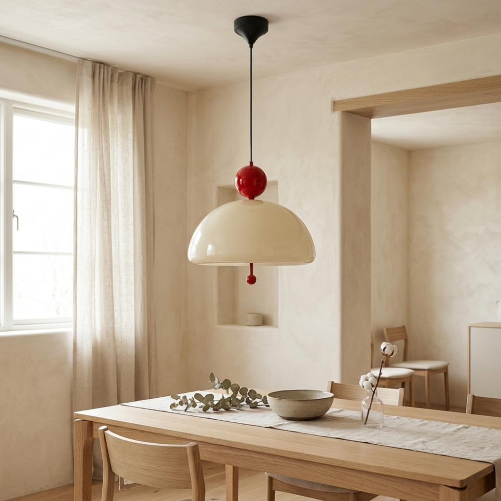Pendellampe i Glas og Metal med Roligt Bauhaus‑Udtryk