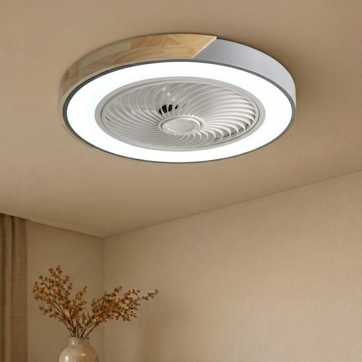 Leiser Deckenventilator Loftlampe med Integreret Ventilator og Dæmpbar LED til Pladsbesparende Loftmontering