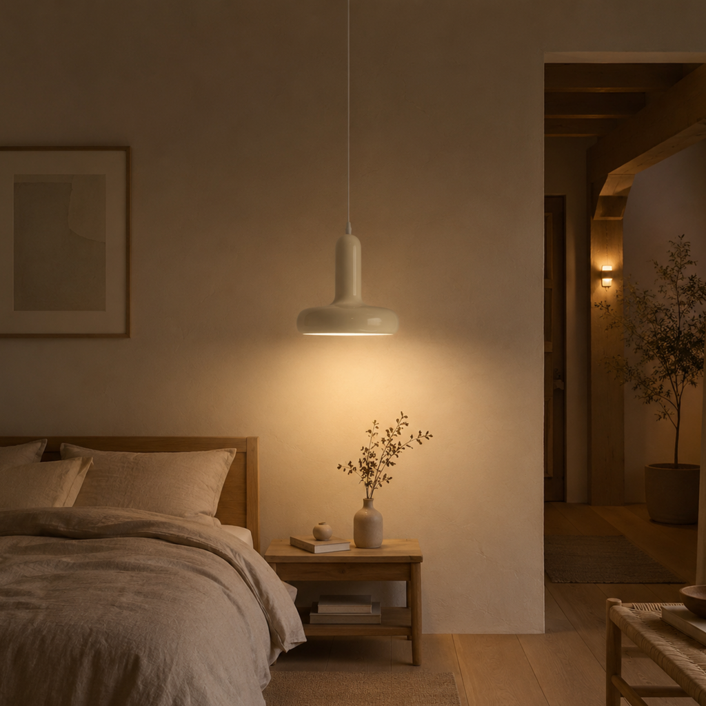 Pendellampe med Pilzformet Design og Tre Lysfarver til Fleksibel Loftbelysning
