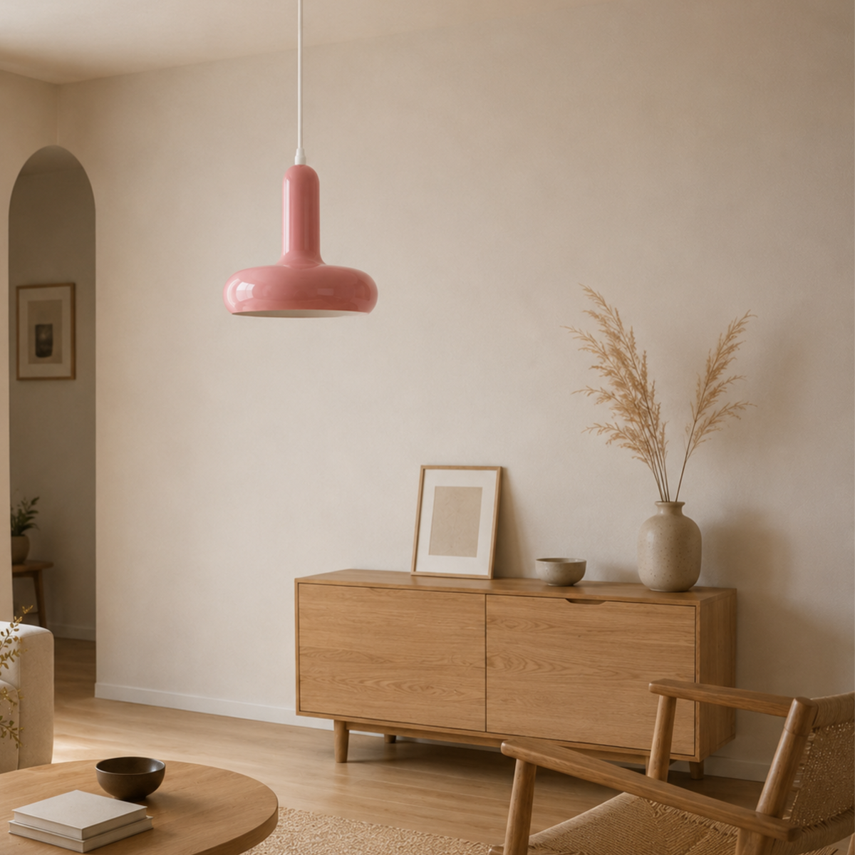Pendellampe med Pilzformet Design og Tre Lysfarver til Fleksibel Loftbelysning