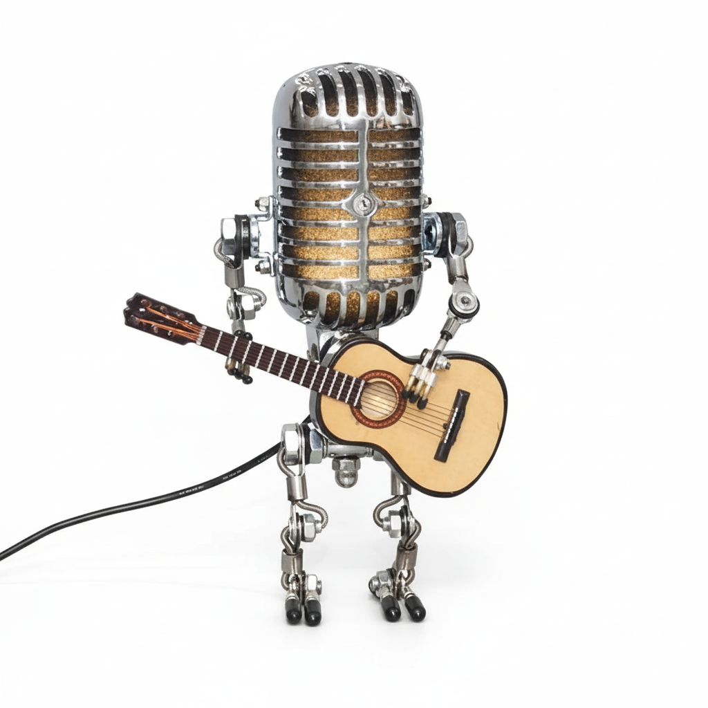 Robotmikrofonlampe Med Guitardetalje Og Justerbar Retro Lysvinkel
