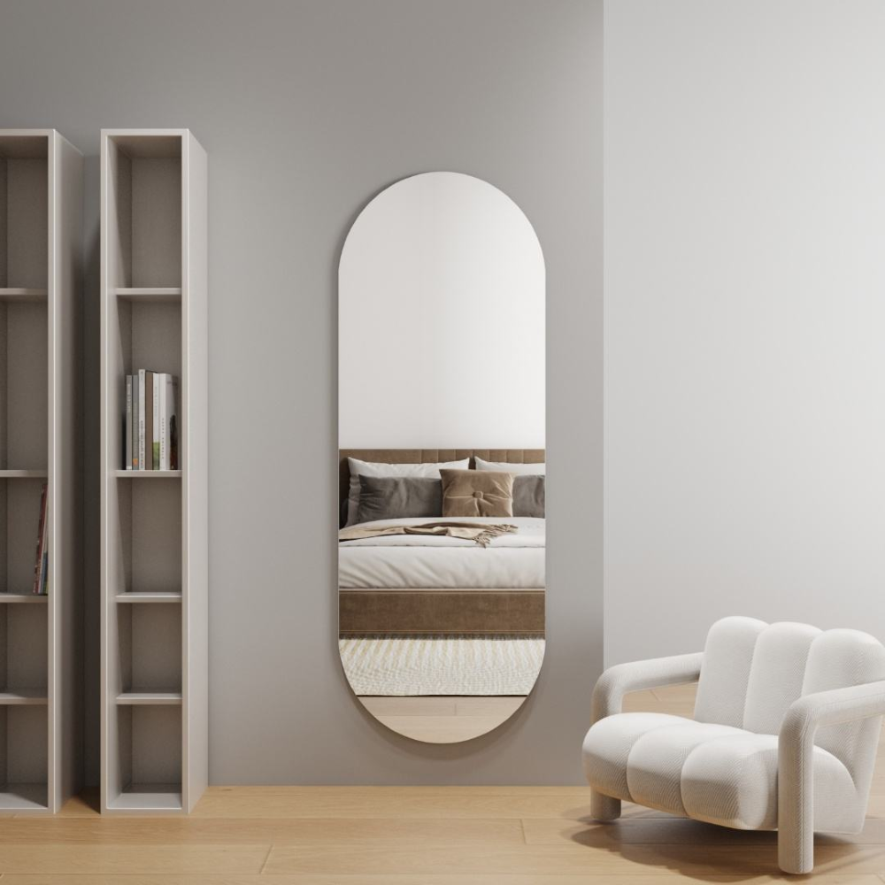 Oval Vægspejl I Art Deco Design Med Rammeløst Udtryk