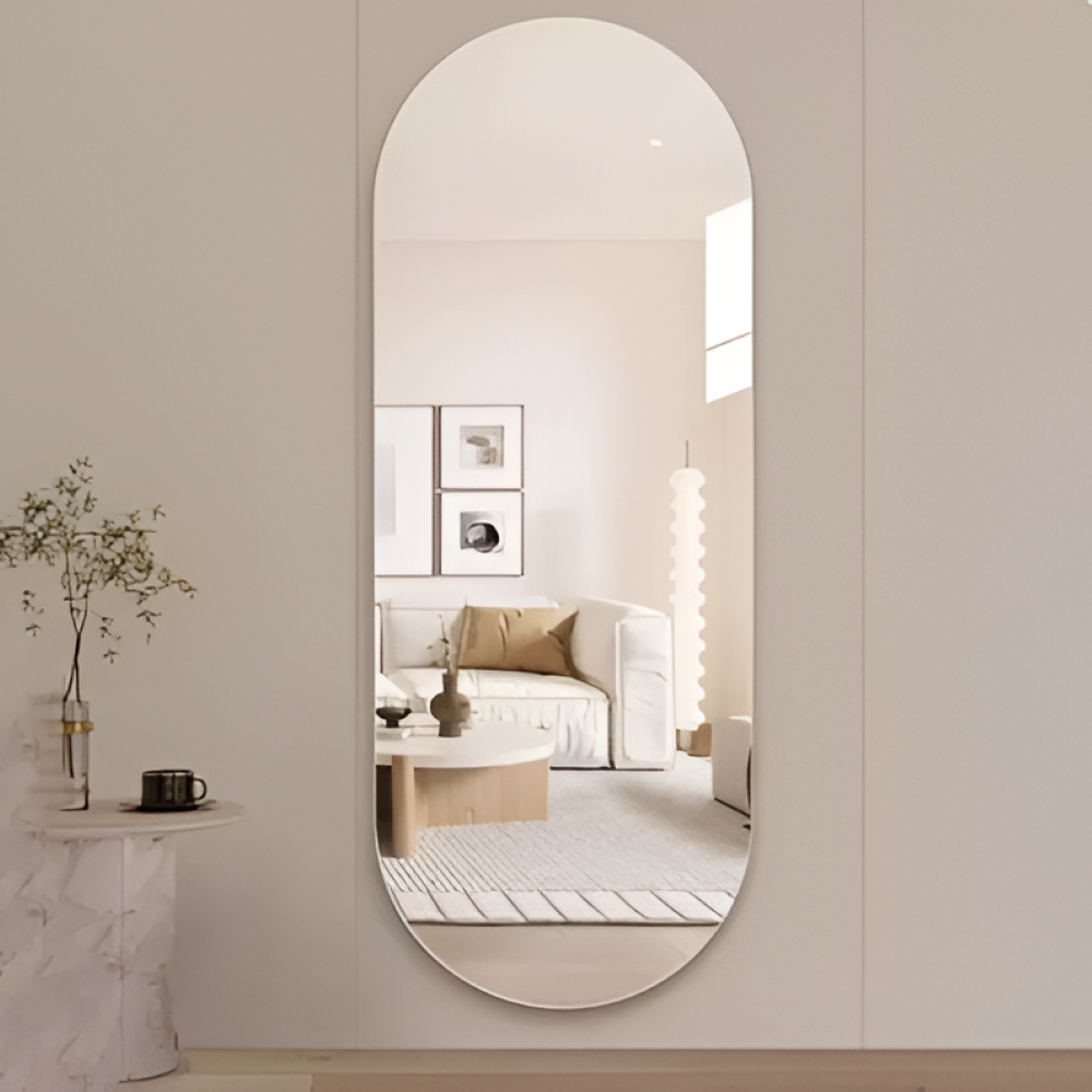 Oval Vægspejl I Art Deco Design Med Rammeløst Udtryk