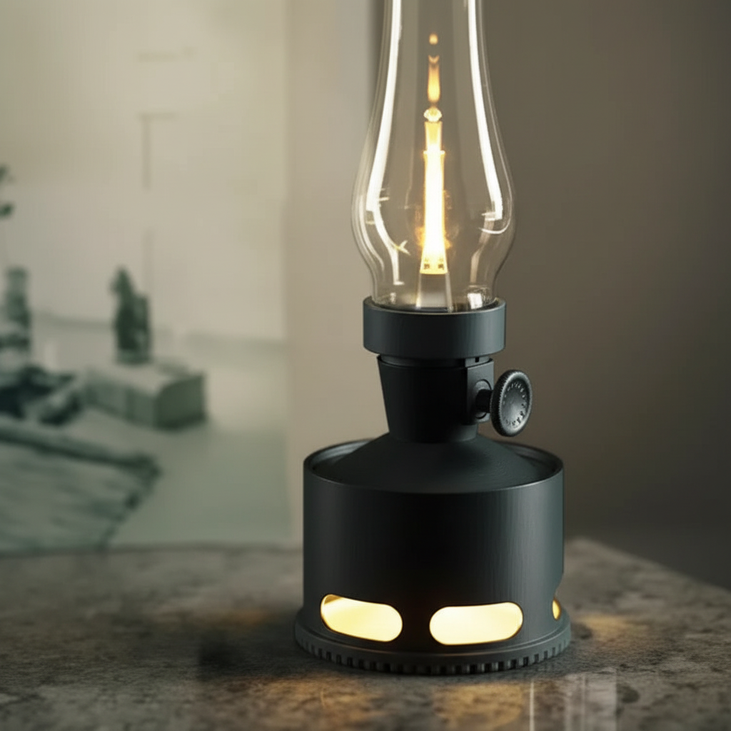 LED Lanterne Aluminium Glas Med Flammeeffekt Uden Åben Ild Og Justerbar Lysstyrke