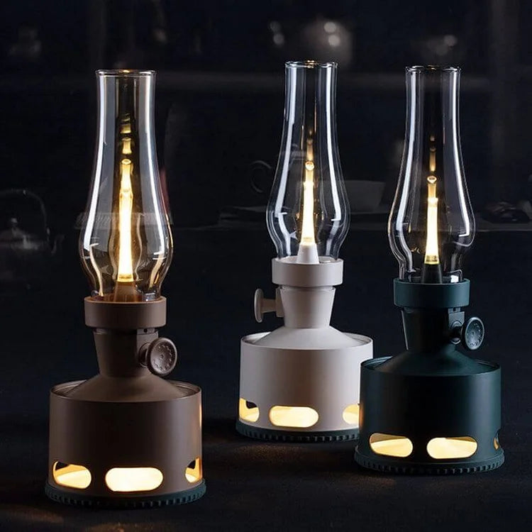 LED Lanterne Aluminium Glas Med Flammeeffekt Uden Åben Ild Og Justerbar Lysstyrke