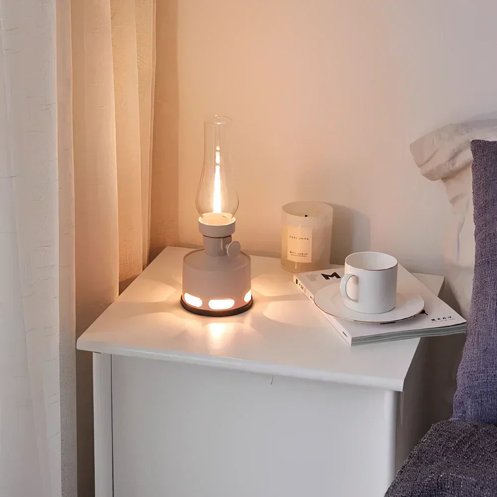 LED Lanterne Aluminium Glas Med Flammeeffekt Uden Åben Ild Og Justerbar Lysstyrke