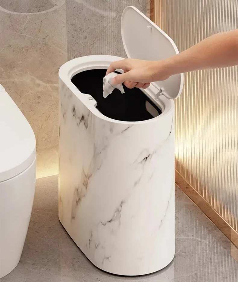 Affaldsspand Med Marmoreffekt Og Tryklåg Til Badeværelse Og Toilet