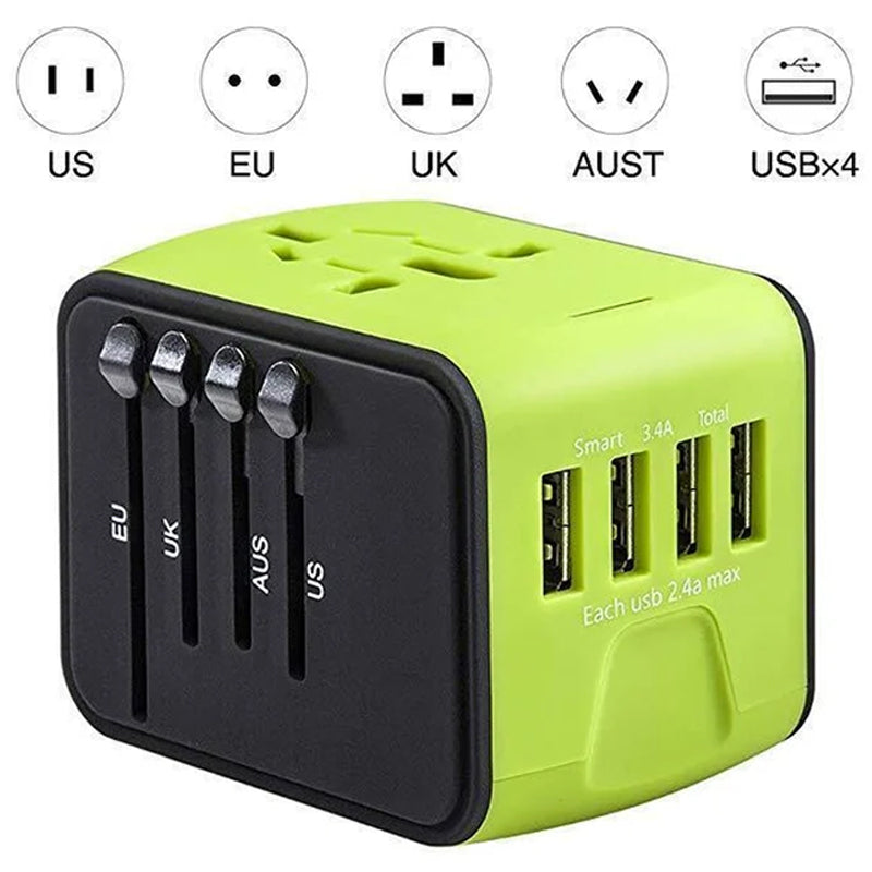 Rejseadapter Med USB-C, USB-porte Og Universel Stikkompatibilitet