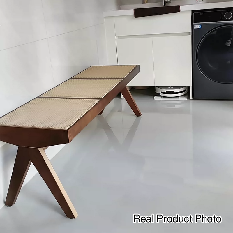 Bænk i gummitræ med håndvævet kunstig rattan