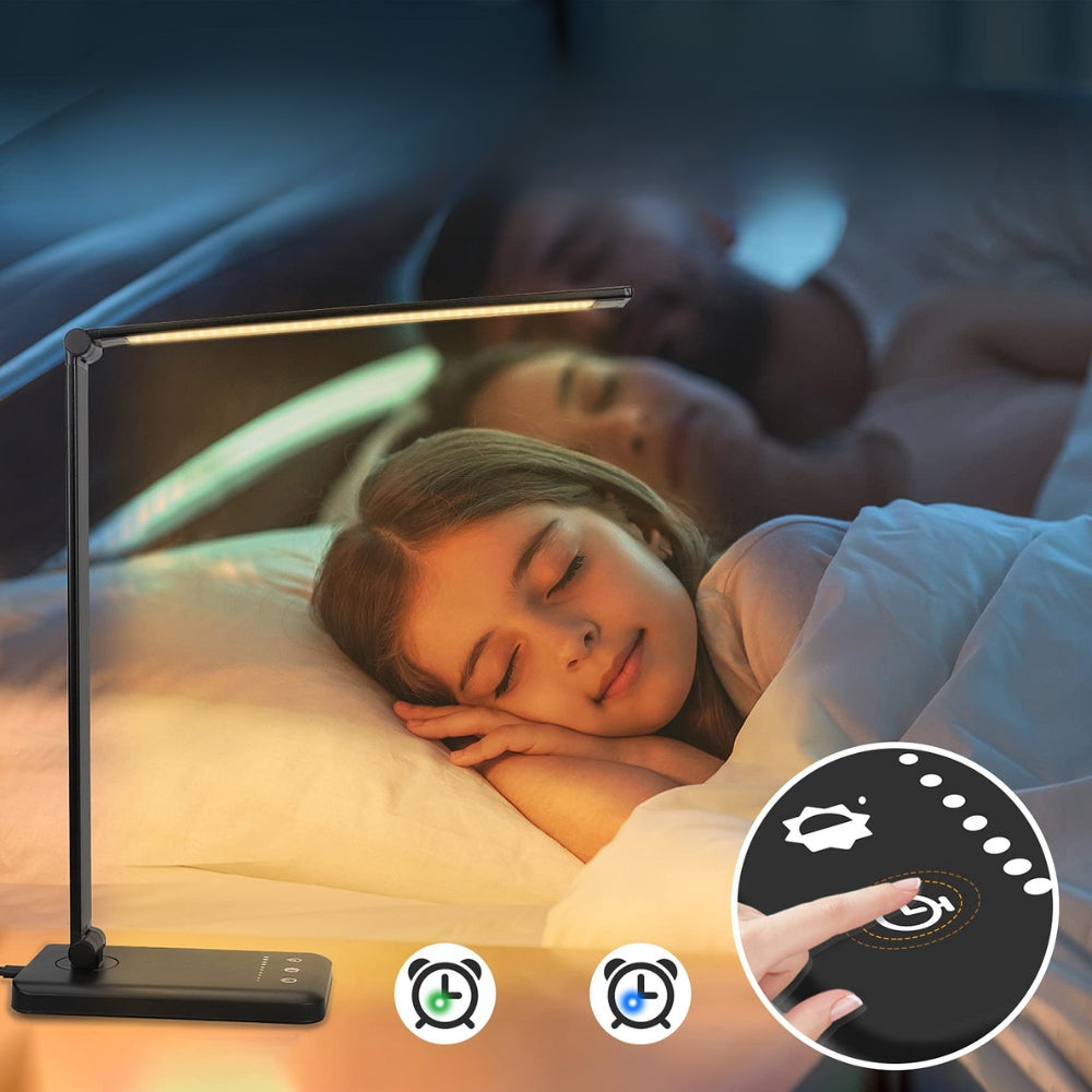 LED‑Bordlampe med Trådløs Opladning og Justerbar Lysstyrke for Moderne Arbejdspladser