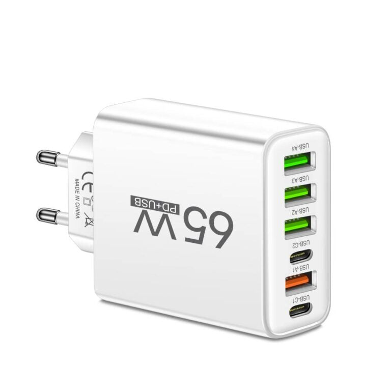 Hurtig 6 I 1 Oplader Med 65 Watt Og Flere Usb Porte Til Effektiv Daglig Brug