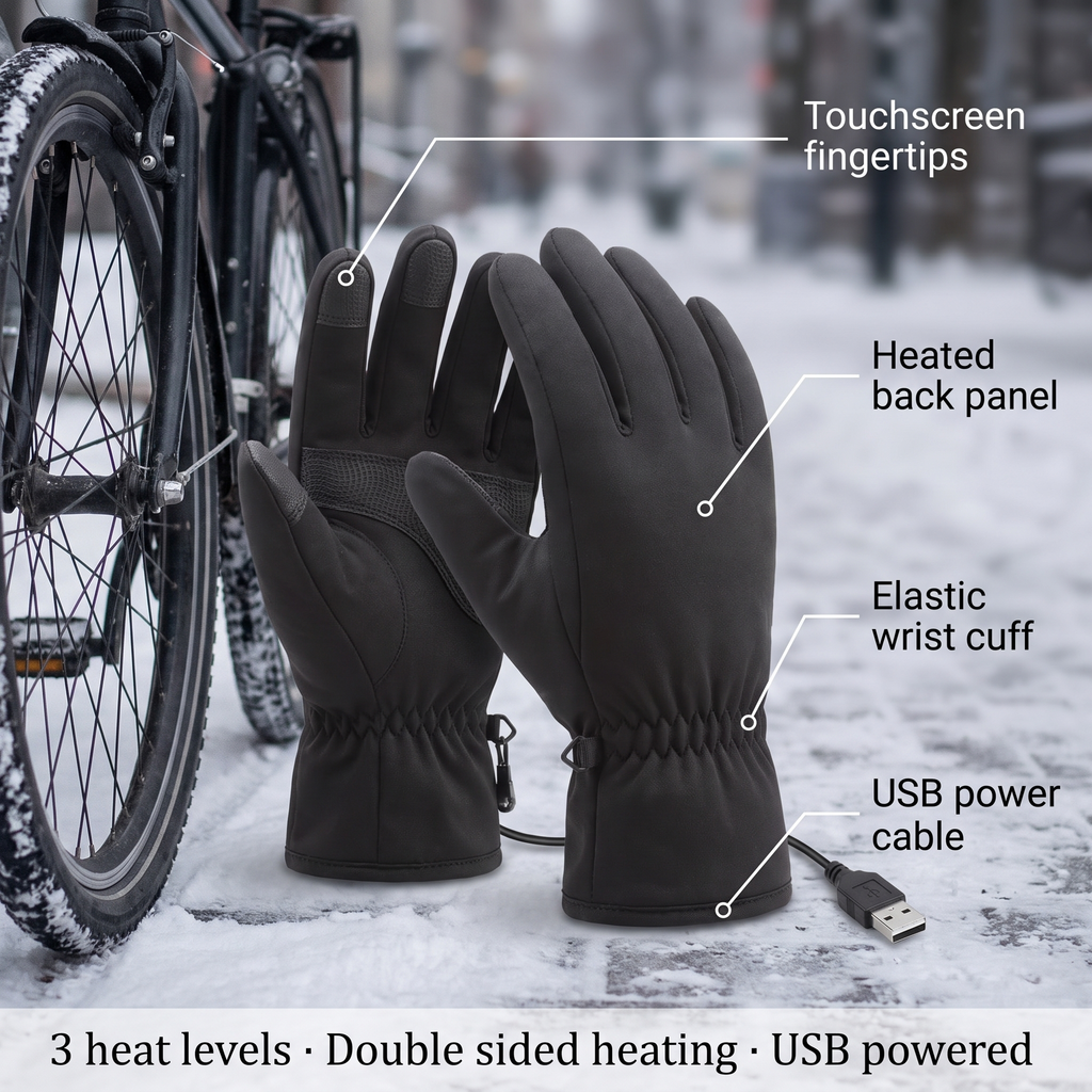 USB-Varmehandsker med Touchfunktion og 3 Varmetrin