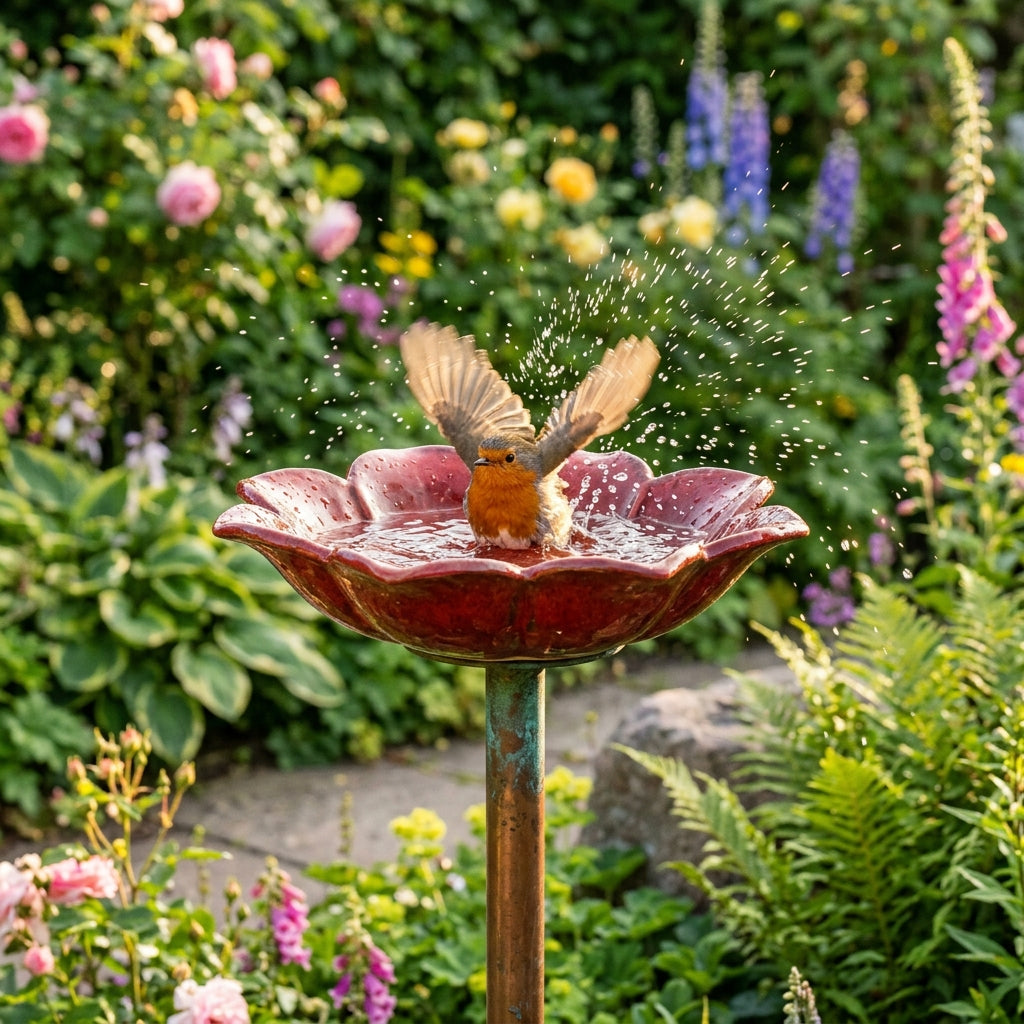 Blomsterfuglebad Med Håndformet Design, Udendørs Hygge Og Daglig Naturglæde