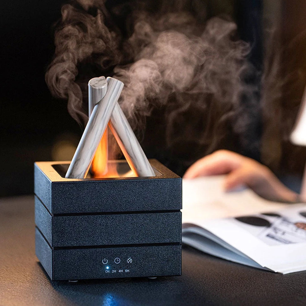 Aroma Flamme Diffuser med LED‑Ildlys og Ultrasonisk Dufttåge