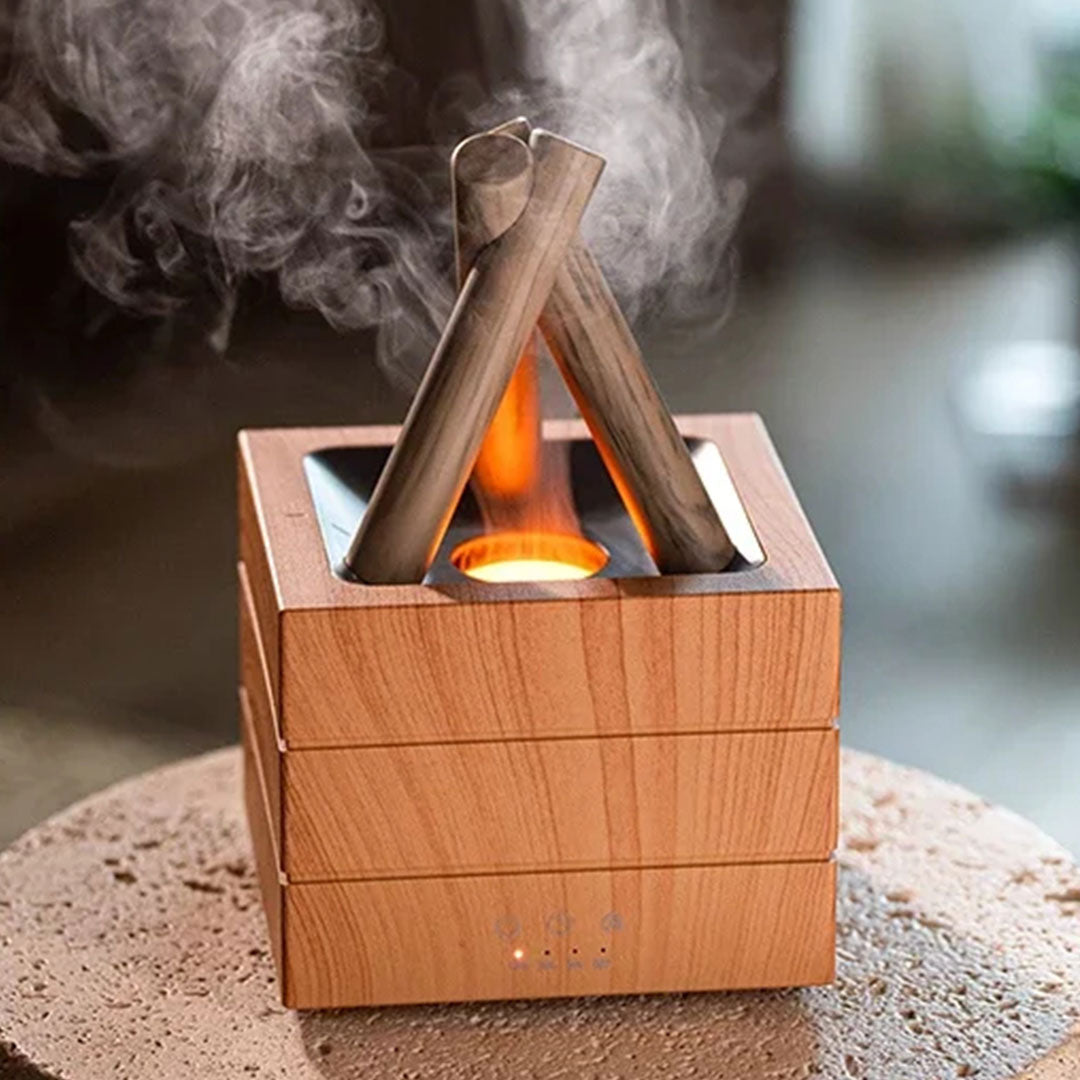 Aroma Flamme Diffuser med LED‑Ildlys og Ultrasonisk Dufttåge