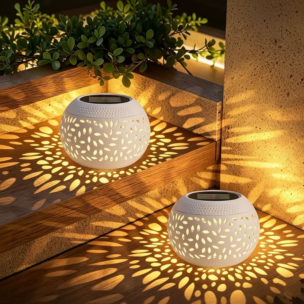 Soldrevet Udendørs Bordlampe med Varmt Lys og Robust Jernkonstruktion