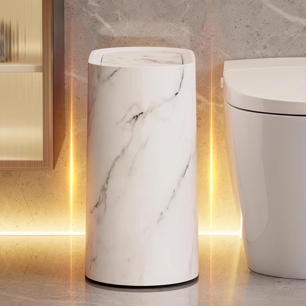 Affaldsboks Oval Plast Med Marmorlook Og Pladsbesparende Design