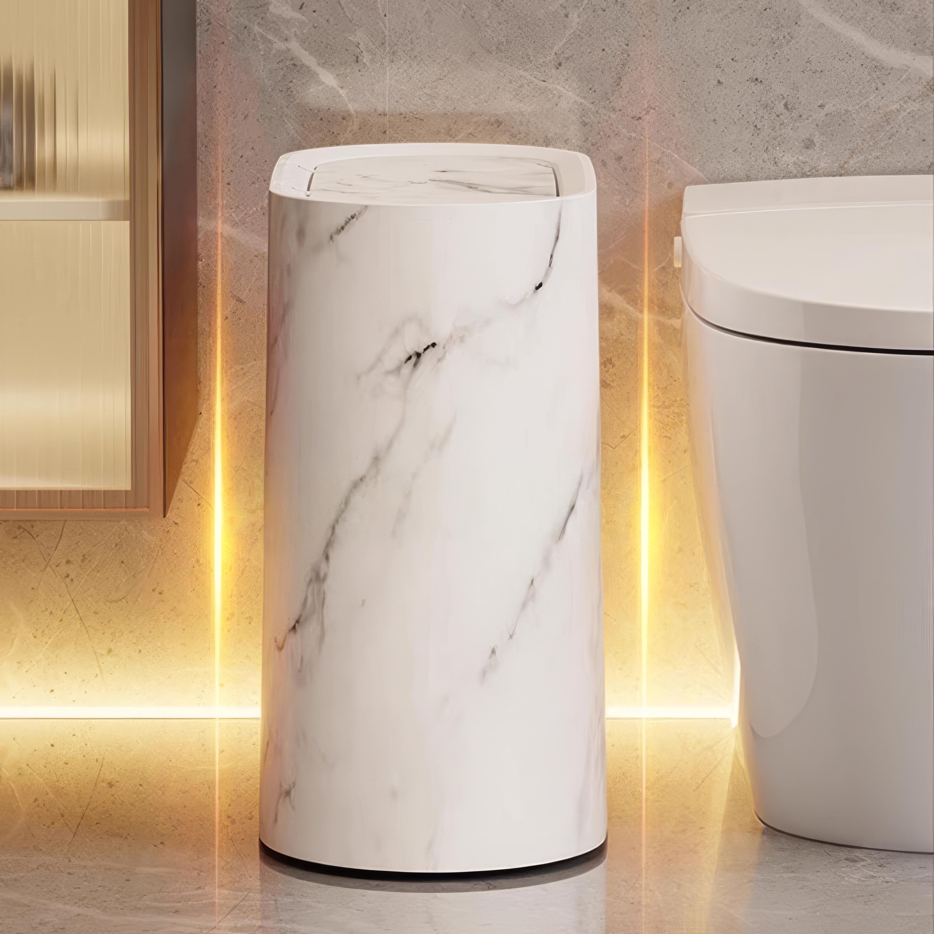 Affaldsboks Oval Plast Med Marmorlook Og Pladsbesparende Design