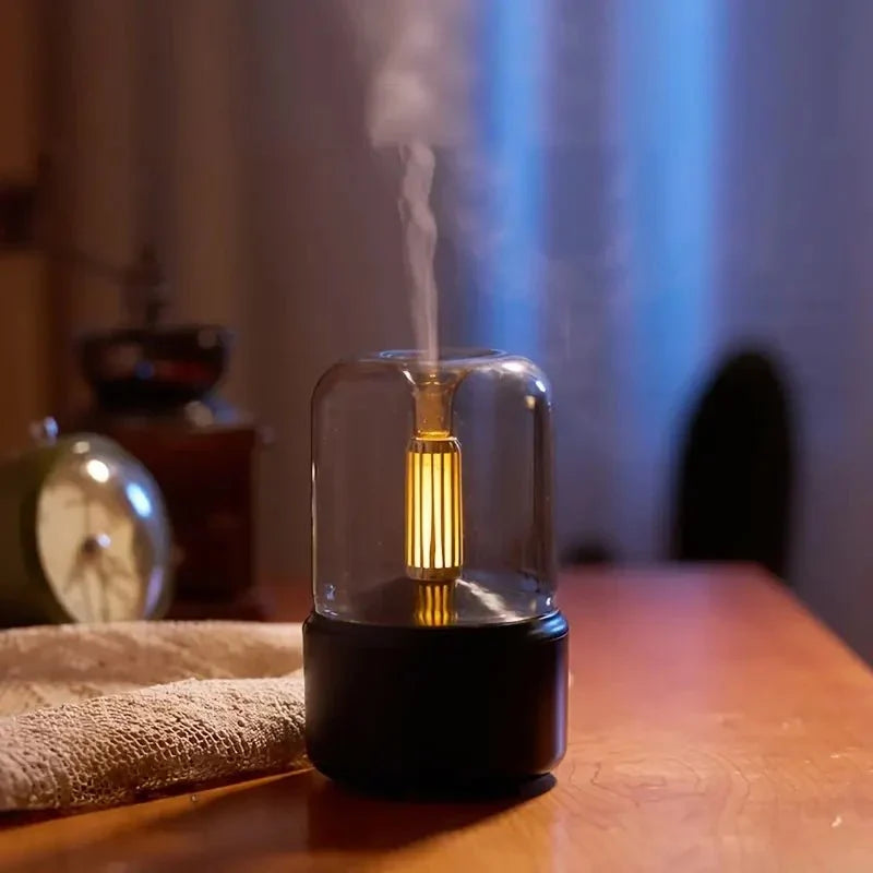 Dekorativ Aroma Diffuser Lampe Med Flammeeffekt Og LED Belysning