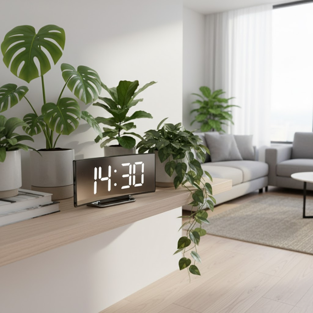 Digitalt LED Ur med Buet Front og Klar Visning