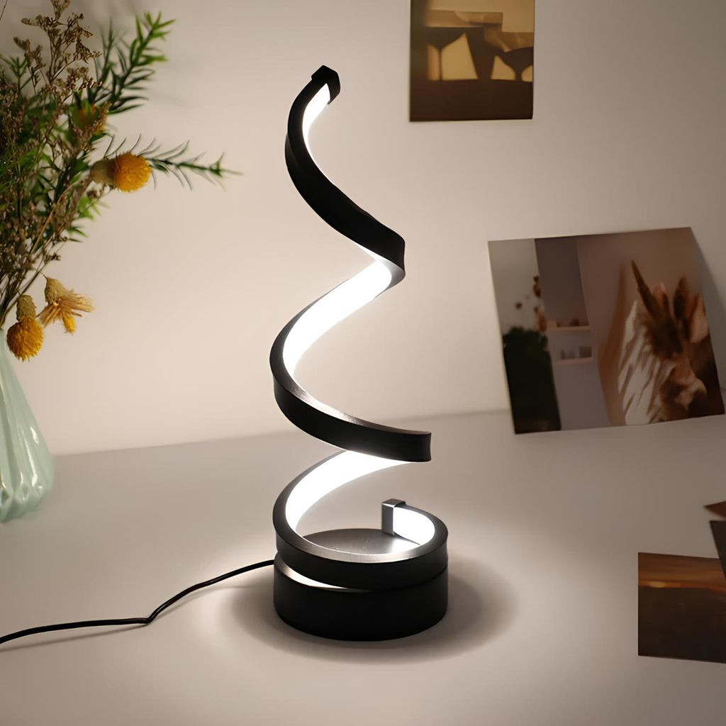 Spiralformet LED-Bordlampe i Metal med Dæmpbart Lys