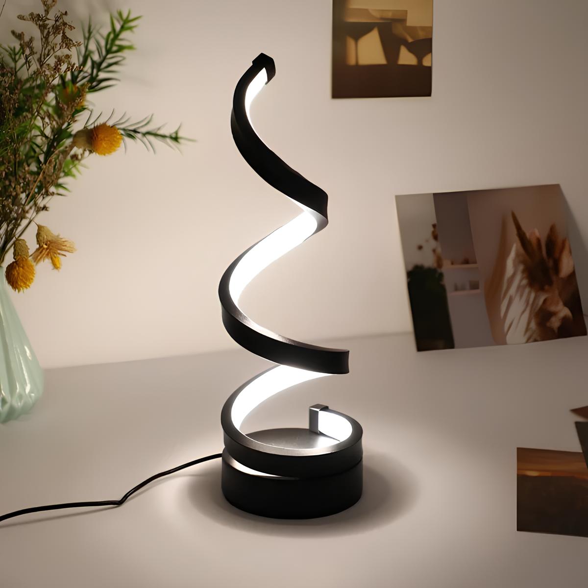 Spiralformet LED-Bordlampe i Metal med Dæmpbart Lys