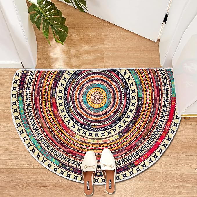 Halvrund Dørmåtte med Boho-Mandalamønster