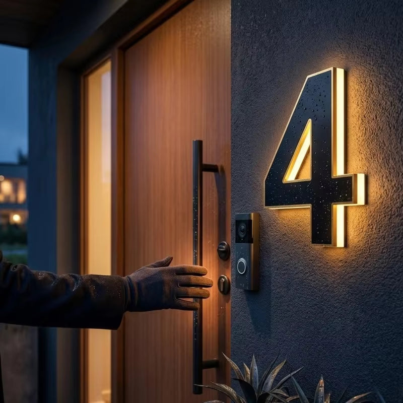 Udendørs Husnummer med Solar og Automatisk LED‑Lys
