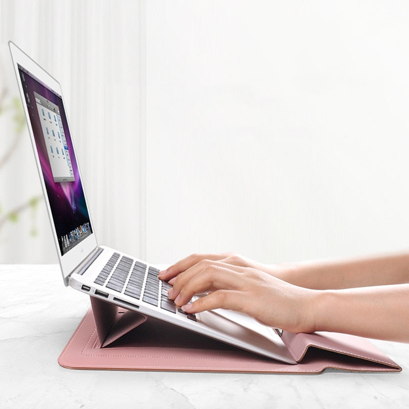 Foldbart Laptopetui med Integreret Ergonomisk Stander for Komfortabel Mobil Arbejdsstilling