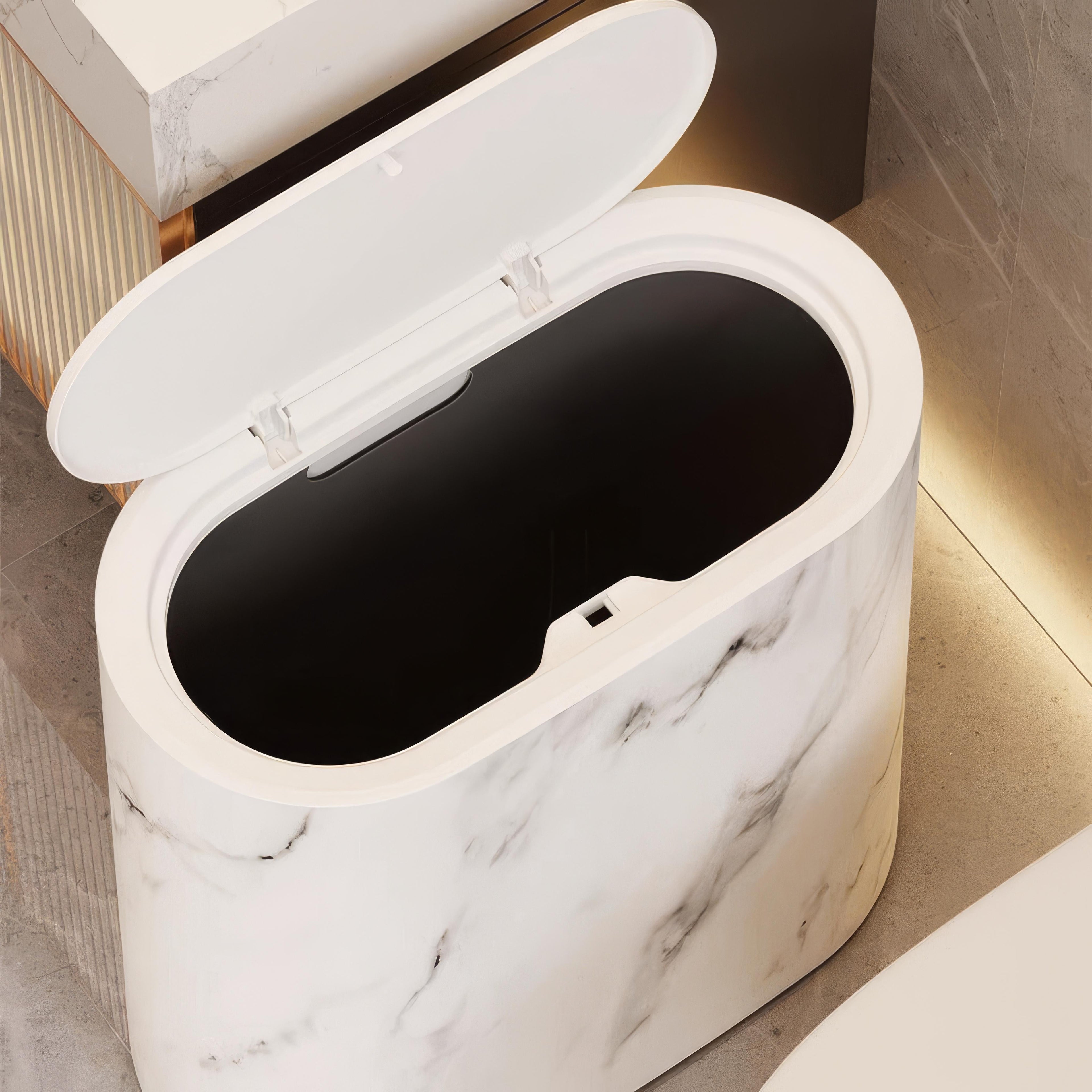 Affaldsboks Oval Plast Med Marmorlook Og Pladsbesparende Design