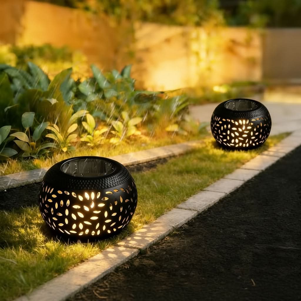 Soldrevet Udendørs Bordlampe med Varmt Lys og Robust Jernkonstruktion