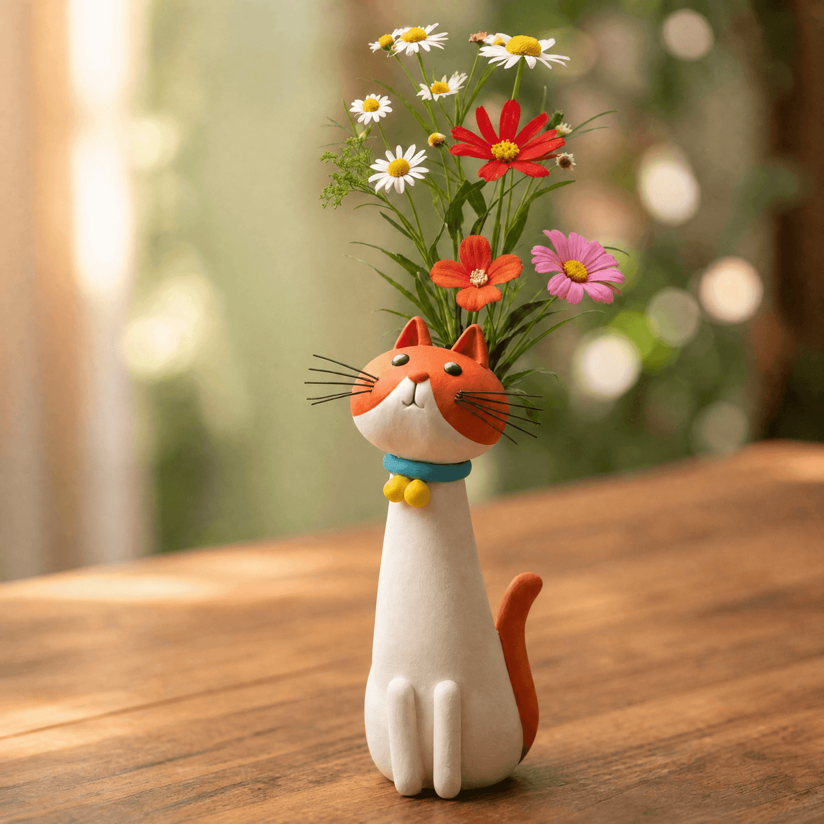 Håndlavet Keramikkat med Blomsteråbning