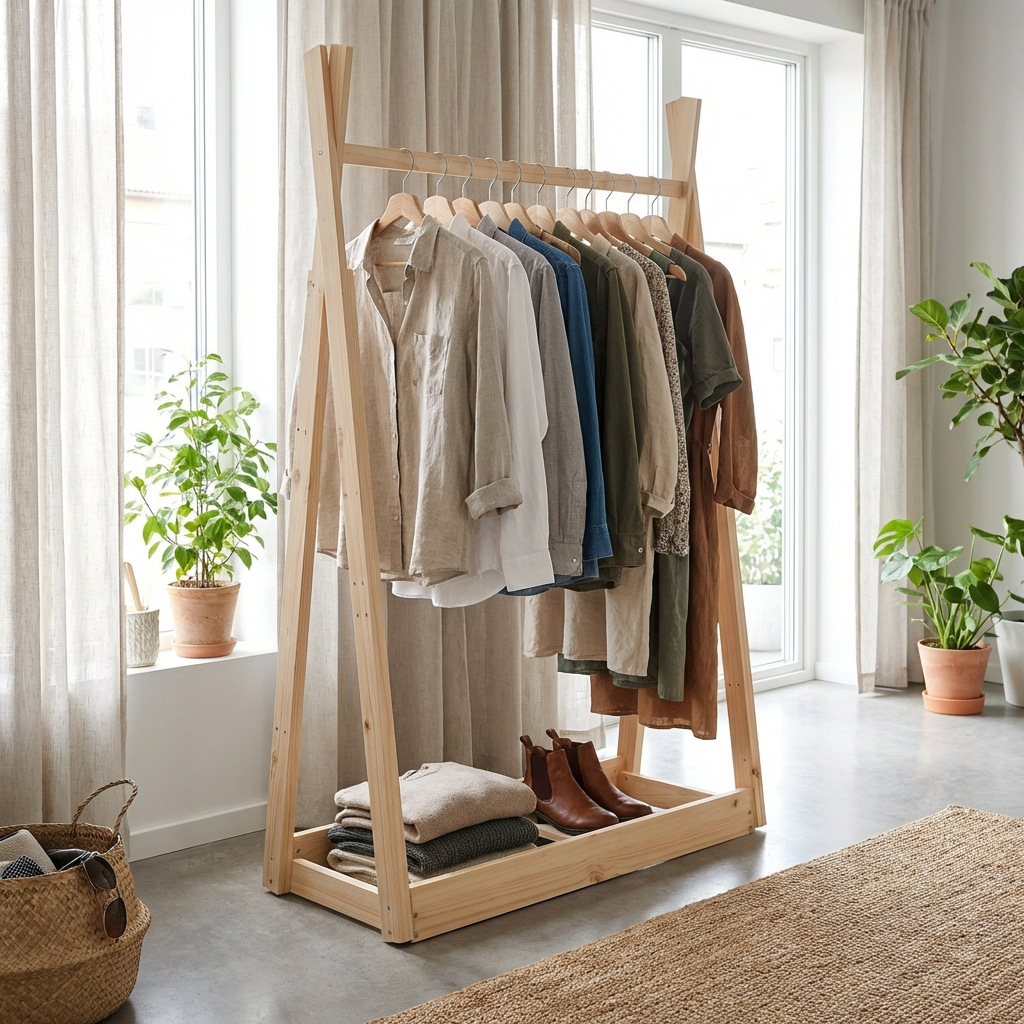 A‑Formet Tøjstativ med Stabil Ramme og Minimalistisk Indendørs Organisering