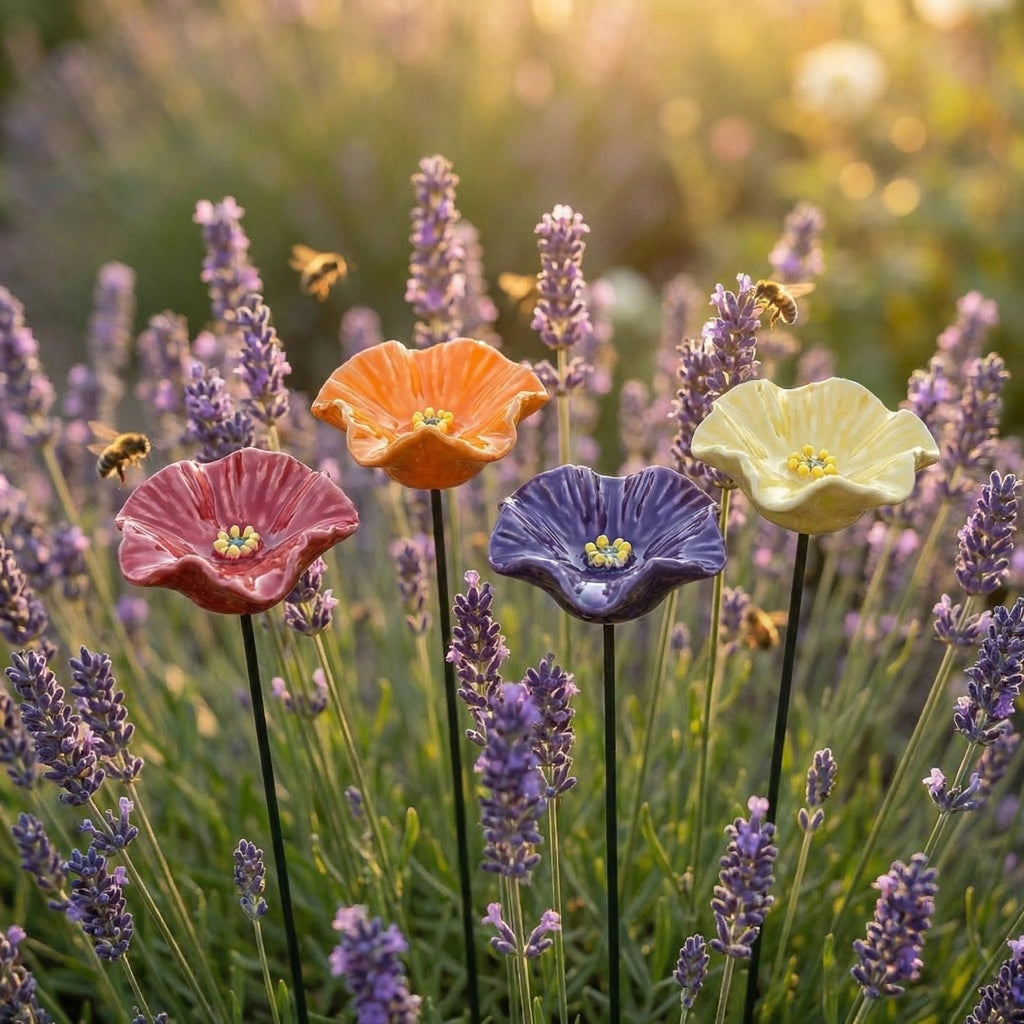 Keramiske Biskåle Med Blomsterform, Metalstænger Og Daglig Udendørs Vandkilde