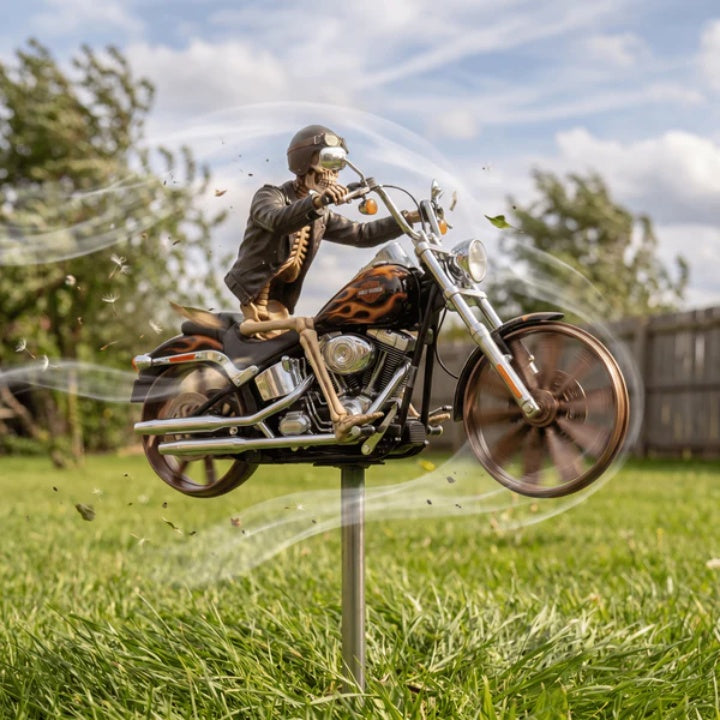 Motorcykel Vindhjul med Skeletrider til Udendørs Dekoration
