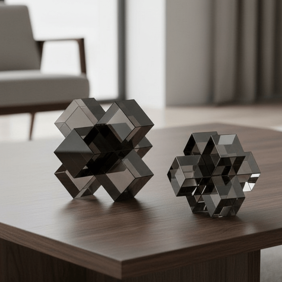 Geometrisk Krystalskulptur med Sammenflettet Kubedesign