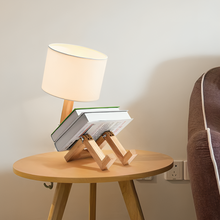 Skandi Bordlampe med Hylde og Justerbart Læsehoved