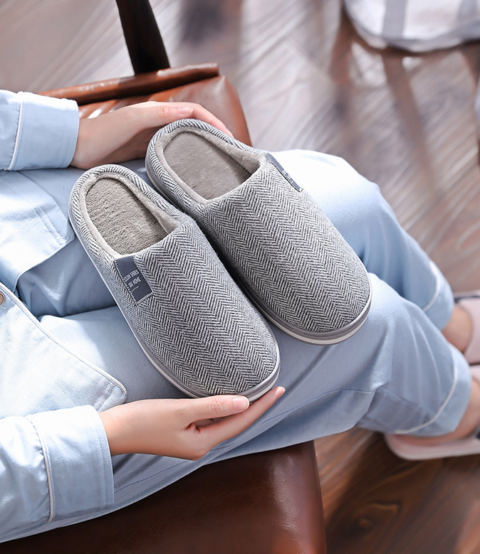 Herre Hjemmesko Med Varm Plysforing Og Skridsikker Sål