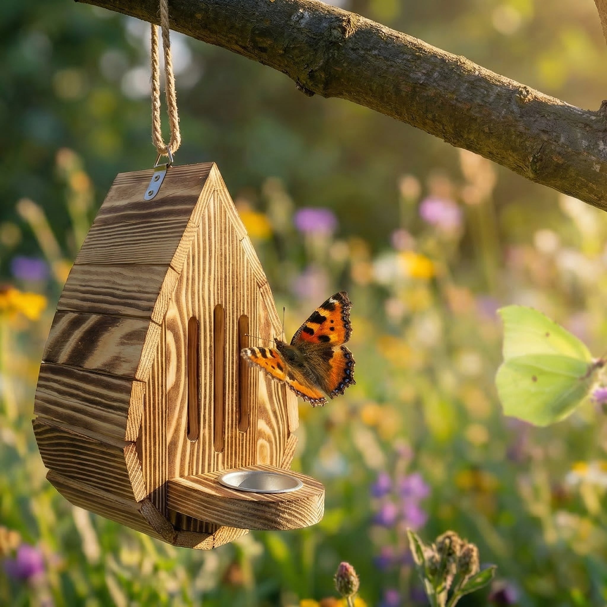 Sommerfuglehus Med Teardropform, Naturligt Træ Og Daglig Udendørs Habitat
