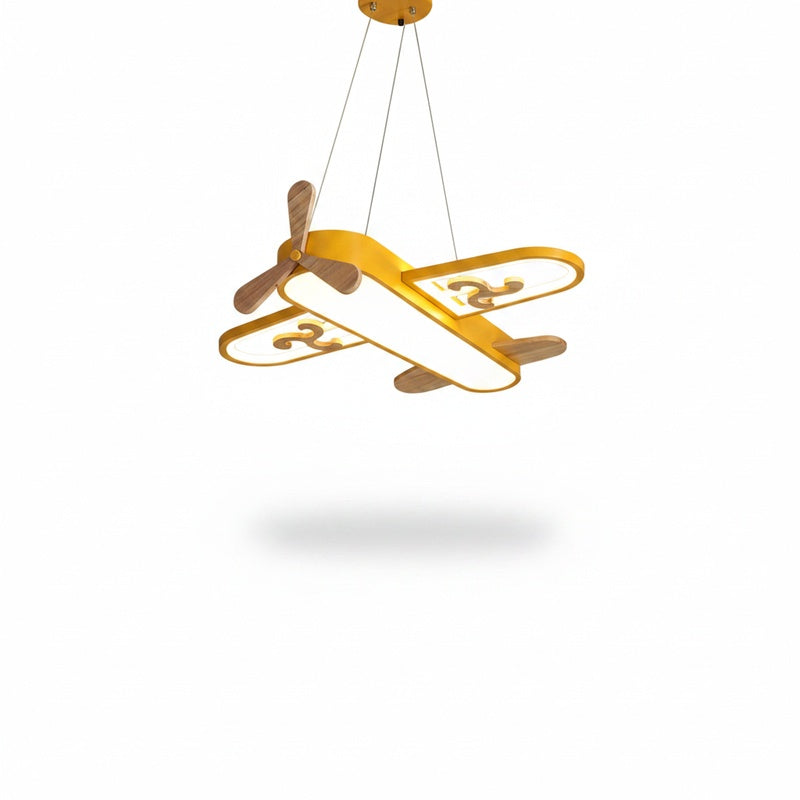 Kreativ Børne‑Loftlampe med Flyform, Trædetaljer og Justerbar LED Belysning