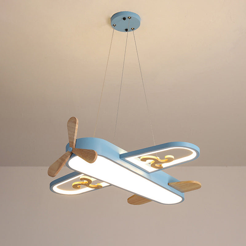 Kreativ Børne‑Loftlampe med Flyform, Trædetaljer og Justerbar LED Belysning