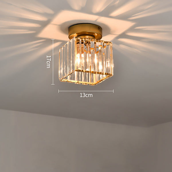 Kvadratisk Loftlampe i Messing med Krystalglas