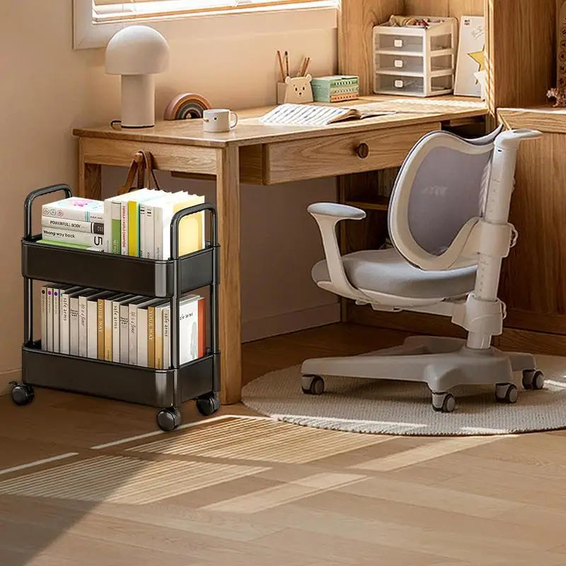 Lys Plast Metal Bord Design Med Hylde Struktur Og Mobil Ramme