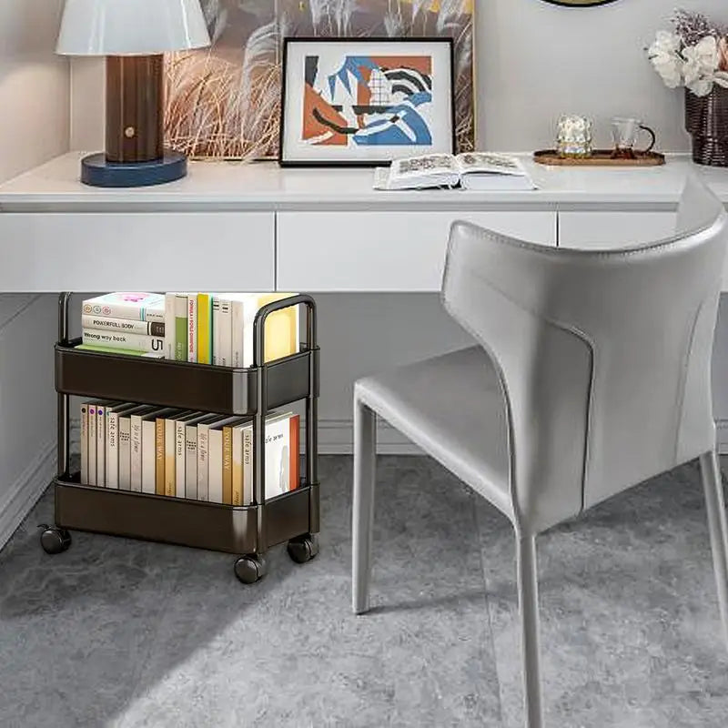 Lys Plast Metal Bord Design Med Hylde Struktur Og Mobil Ramme