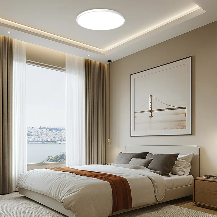 Flad Loftlampe med Klar Lysfordeling og Moderne Rund Form