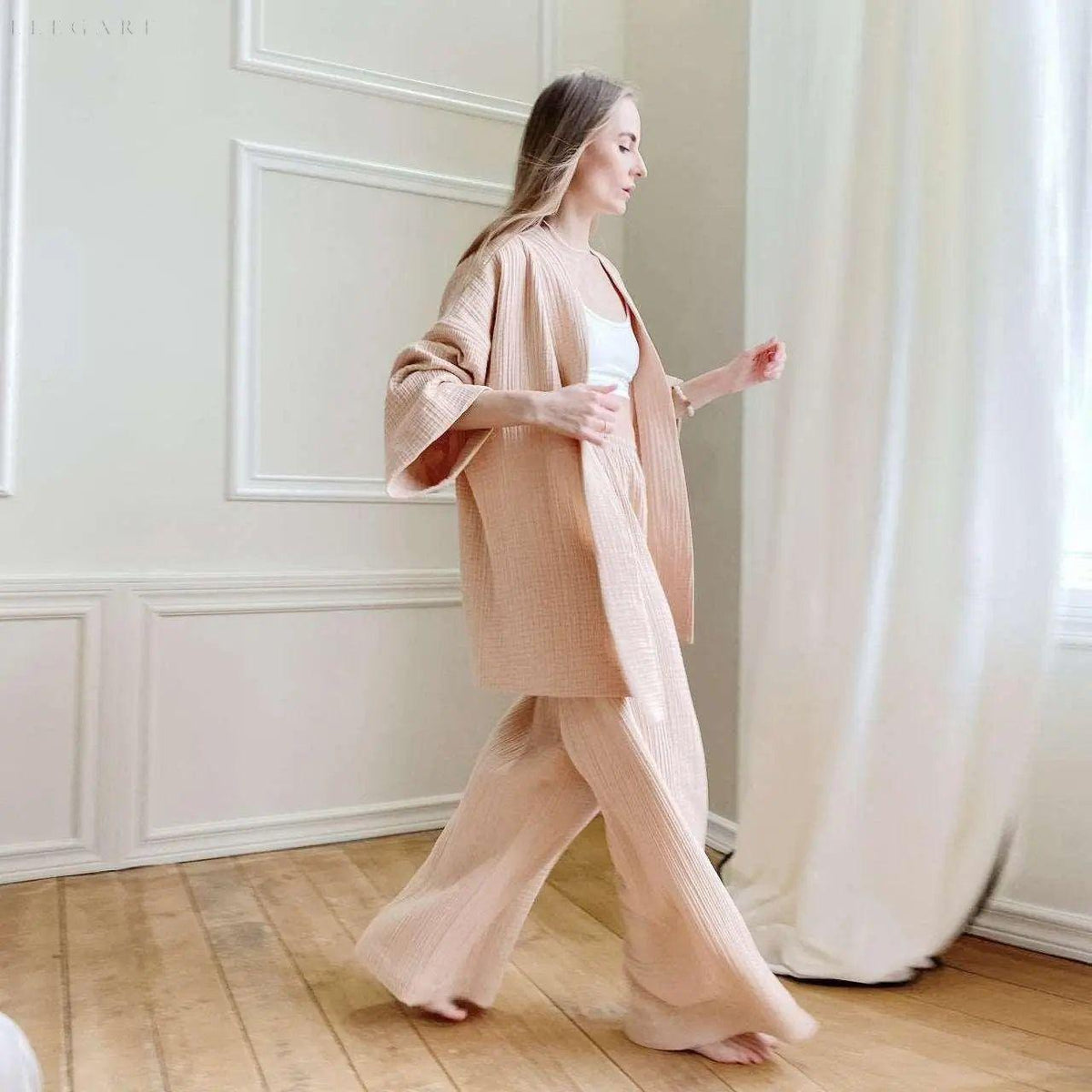 Kimono Pyjamasæt I Bomuld Med Afslappet Japanskinspireret Design
