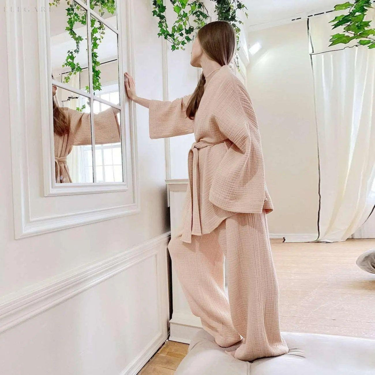 Kimono Pyjamasæt I Bomuld Med Afslappet Japanskinspireret Design
