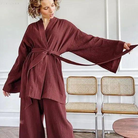 Kimono Pyjamasæt I Bomuld Med Afslappet Japanskinspireret Design