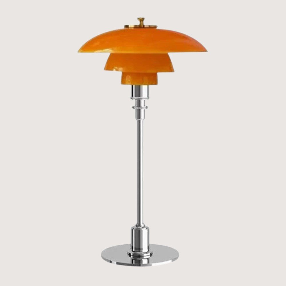 Nordisk Bordlampe med Blødt LED‑Lys og Glas‑Jern Konstruktion